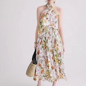 J Crew women’s Smocked waist plus size skirt tropical floral midi 2x Excellent